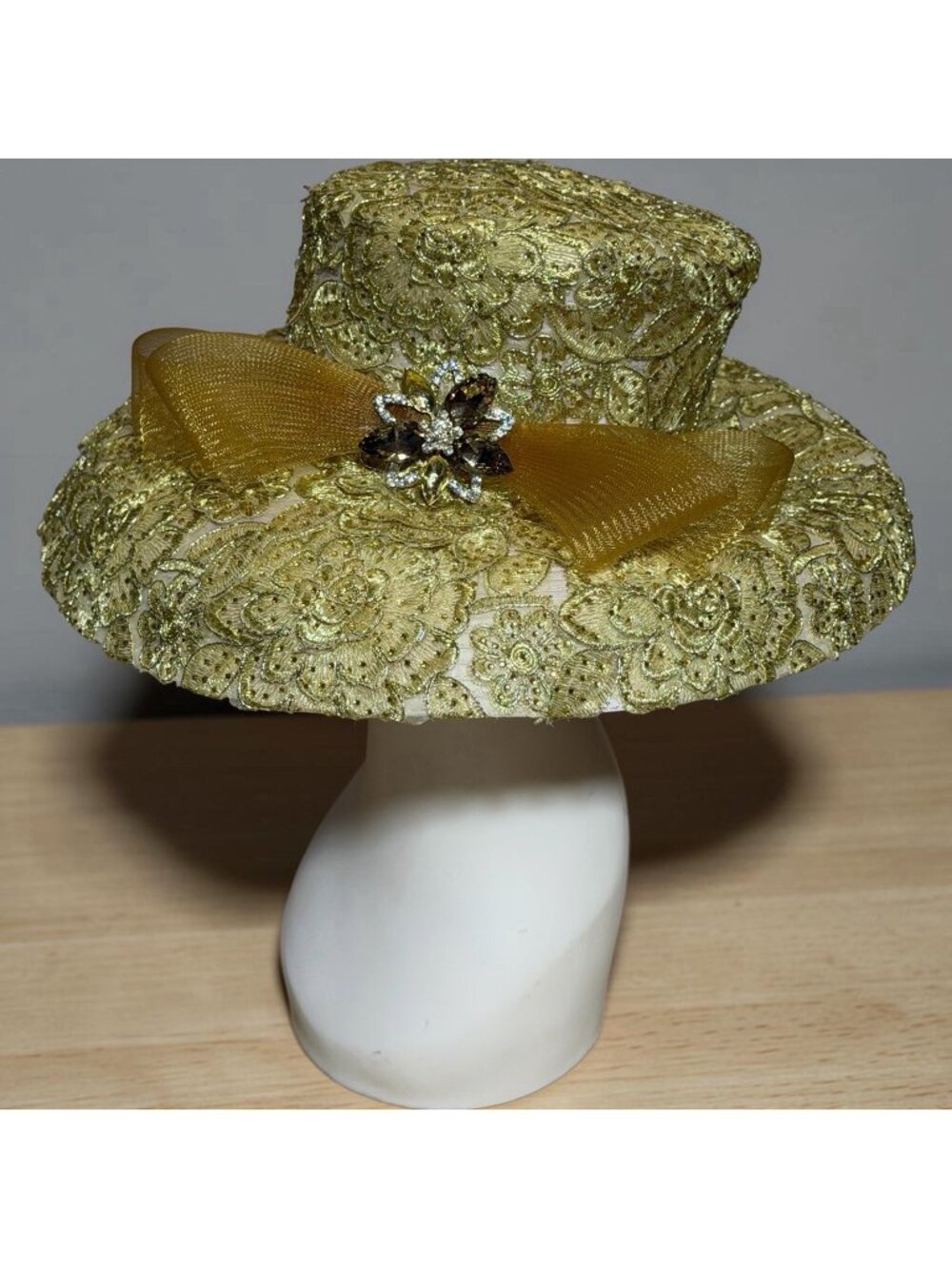 Whittall & Shon Ywllow Gold Floral Hat Womens One Size Formal Church NEW